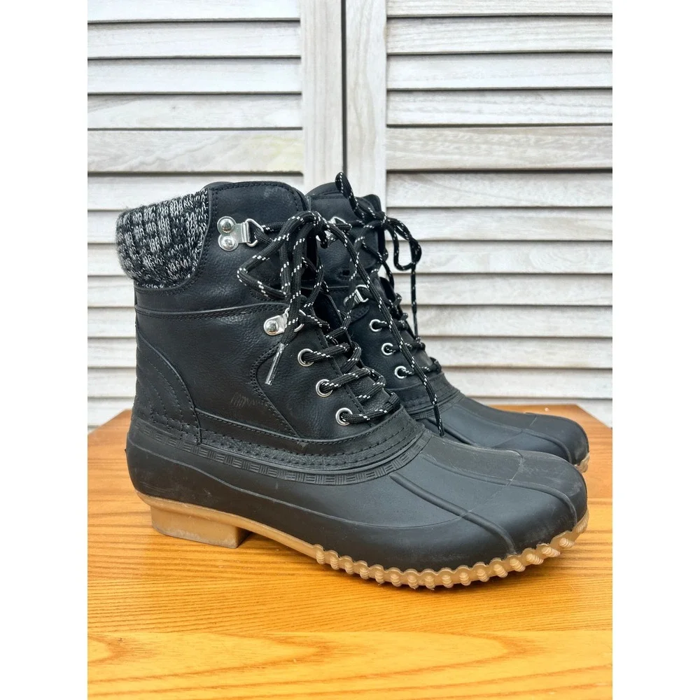 Tommy Hilfiger Duck Boots 10 Black Womens Winter Rain Lined